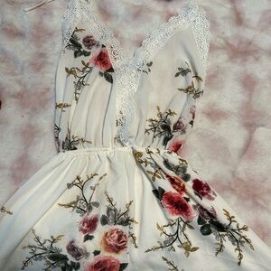 Floral Lace Trim Romper